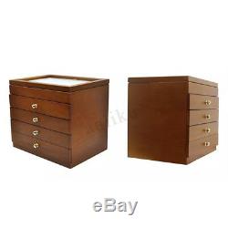 5 Layer Large Wooden Box Fountain Pen Display Storage Organize Wood Case 50 Pens