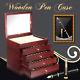 5 Layer Large Wooden Box Fountain Pen Display Storage Wood Case 50 Pens USA