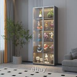 5-Shelf 2 Doors Metal Glass Display Storage Curio Cabinet Bookshelf Trophy Case