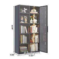 5-Shelf 2 Doors Metal Glass Display Storage Curio Cabinet Bookshelf Trophy Case