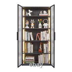 5-Shelf 2 Doors Metal Glass Display Storage Curio Cabinet Bookshelf Trophy Case