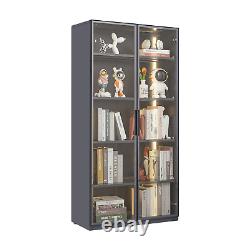 5-Shelf 2 Doors Metal Glass Display Storage Curio Cabinet Bookshelf Trophy Case