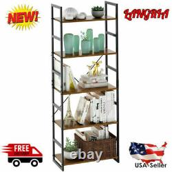 5-Tier Bookshelf Organizer Bookcase Leaning Wall Shelving Storage Display Rack