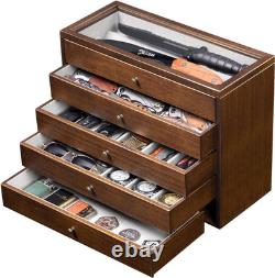 5-Tier Large Knife Display Case & Organizer, Wooden Pocket Knife Storage Box wit