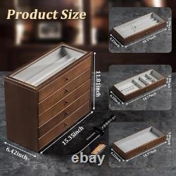 5-Tier Large Knife Display Case & Organizer, Wooden Pocket Knife Storage Box wit