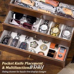 5-Tier Large Knife Display Case & Organizer, Wooden Pocket Knife Storage Box wit
