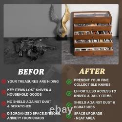 5-Tier Large Knife Display Case & Organizer, Wooden Pocket Knife Storage Box wit