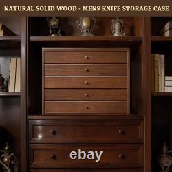 5-Tier Large Knife Display Case & Organizer, Wooden Pocket Knife Storage Box wit