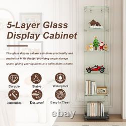 5-Tier Tempered Glass Display Case Curio Storage Cabinet Bookshelf for Home