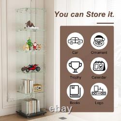 5-Tier Tempered Glass Display Case Curio Storage Cabinet Bookshelf for Home