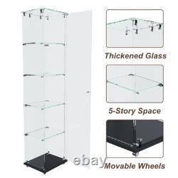 5-Tier Tempered Glass Display Case Curio Storage Cabinet Bookshelf for Home