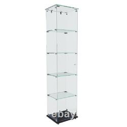 5-Tier Tempered Glass Display Case Curio Storage Cabinet Bookshelf for Home