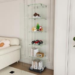 5-Tier Tempered Glass Display Case Curio Storage Cabinet Bookshelf for Home
