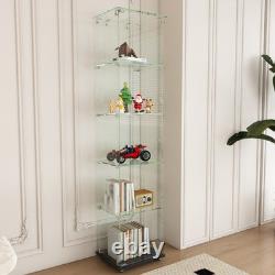 5-Tier Tempered Glass Display Case Curio Storage Cabinet Bookshelf for Home