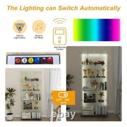 5-Tier Tempered Glass Display Case Curio Storage Cabinet with5 Dynamic LED Modes