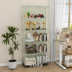 5-Tier Tempered Glass Display Case Curio Storage Cabinet with5 Dynamic LED Modes
