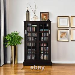 576 CD Media Storage Cabinet Display Case DVD Sliding Doors Glass Collectables