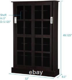 576 CD Media Storage Cabinet Display Case DVD Sliding Doors Glass Collectables