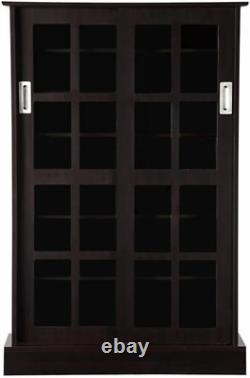 576 CD Media Storage Cabinet Display Case DVD Sliding Doors Glass Collectables