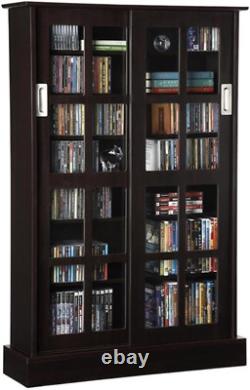 576 CD Media Storage Cabinet Display Case DVD Sliding Doors Glass Collectables