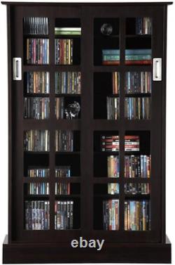 576 CD Media Storage Cabinet Display Case DVD Sliding Doors Glass Collectables