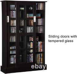 576 CD Media Storage Cabinet Display Case DVD Sliding Doors Glass Collectables