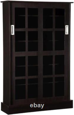 576 CD Media Storage Cabinet Display Case DVD Sliding Doors Glass Collectables