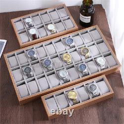 6/12/24/30 Slots Wooden Watch Display Case Jewelry Box Organizer Storage Tray