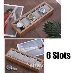 6/12/24/30 Slots Wooden Watch Display Case Jewelry Box Organizer Storage Tray