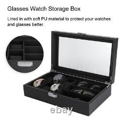 6+3 Slots PU Display Watch Glasses Storage Box Display Organizer Case Container