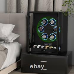 6+6 Automatic Watch Winder Fingerprint Watch Storage Display Case LED/RGB Balck