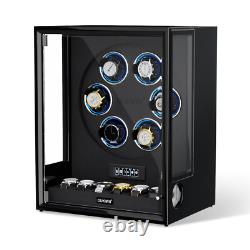 6+6 Automatic Watch Winder Fingerprint Watch Storage Display Case LED/RGB Balck