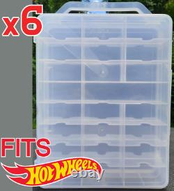 6 Clear Carry case lot fits 48 Hot Wheels cars M2 JL jammer storage display set