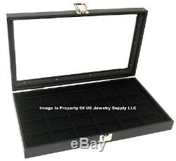 6 Glass Top Black 24 Space Jewelry Pins Display Storage Cases & Carrying Case