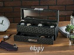 6 Slot Luxury Watch Case Display Organizer with Valet Drawer for Men Storage New