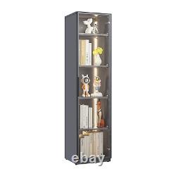 63'' LED Light Glass Door Metal Storage Display Cabinet withRemovable Divider