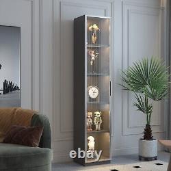 63'' LED Light Glass Door Metal Storage Display Cabinet withRemovable Divider