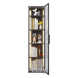 63'' LED Light Glass Door Metal Storage Display Cabinet withRemovable Divider