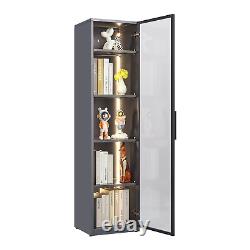 63'' LED Light Glass Door Metal Storage Display Cabinet withRemovable Divider