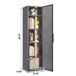 63'' LED Light Glass Door Metal Storage Display Cabinet withRemovable Divider