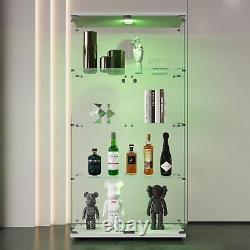 64.7 LED lights Glass Display Cabinet 4 Shelves with Door, 2-Doors Display Case