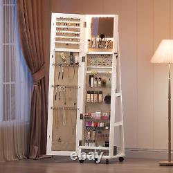 64 Swivel Jewelry Armoire Cabinet withFull Length LED Mirror Rear Storage Shelf
