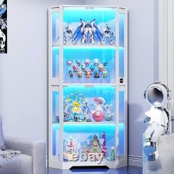 65 Corner Display Cabinet 4-Tier Lighted Curio Display Case for Collectibles