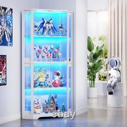 65 Corner Display Cabinet 4-Tier Lighted Curio Display Case for Collectibles