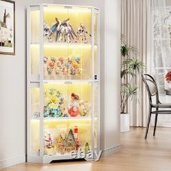 65 Corner Display Cabinet 4-Tier Lighted Curio Display Case for Collectibles