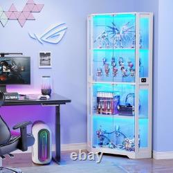 65 Corner Display Cabinet 4-Tier Lighted Curio Display Case for Collectibles