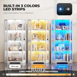 65 Corner Display Cabinet 4-Tier Lighted Curio Display Case for Collectibles
