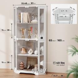 65 Corner Display Cabinet 4-Tier Lighted Curio Display Case for Collectibles