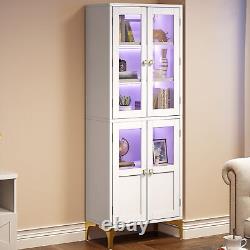 65 inch Storage Cabinet with LED Lights Tall Display Cabinet Bookcase with Doors