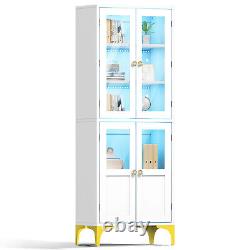 65 inch Storage Cabinet with LED Lights Tall Display Cabinet Bookcase with Doors